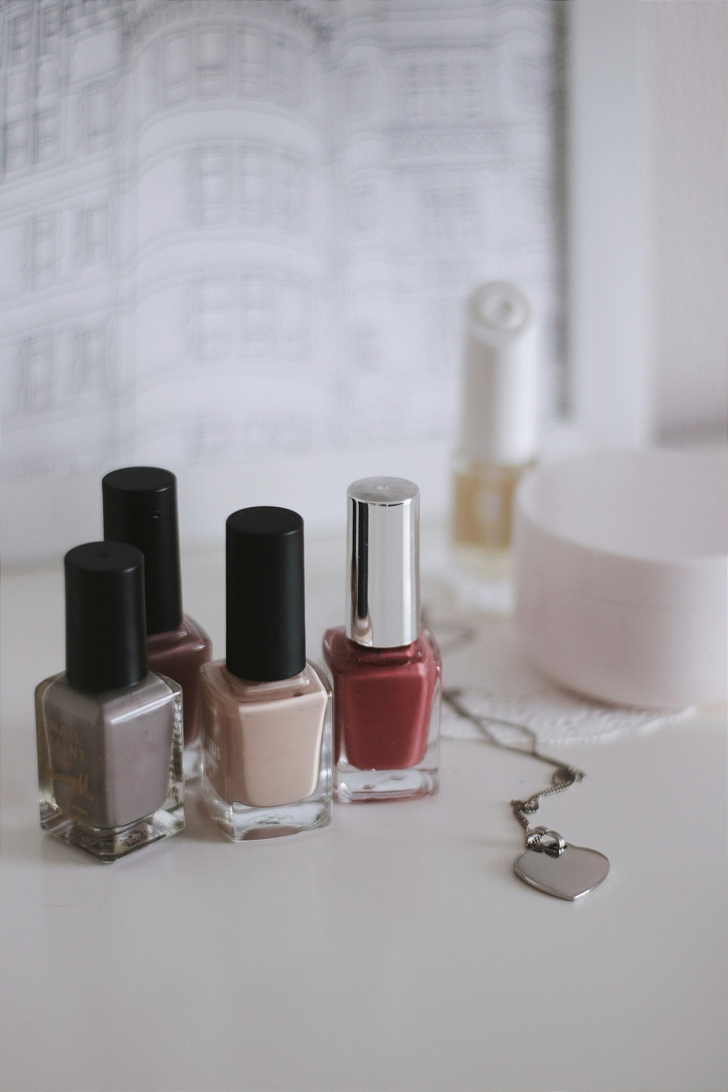 A row of nail polish bottles