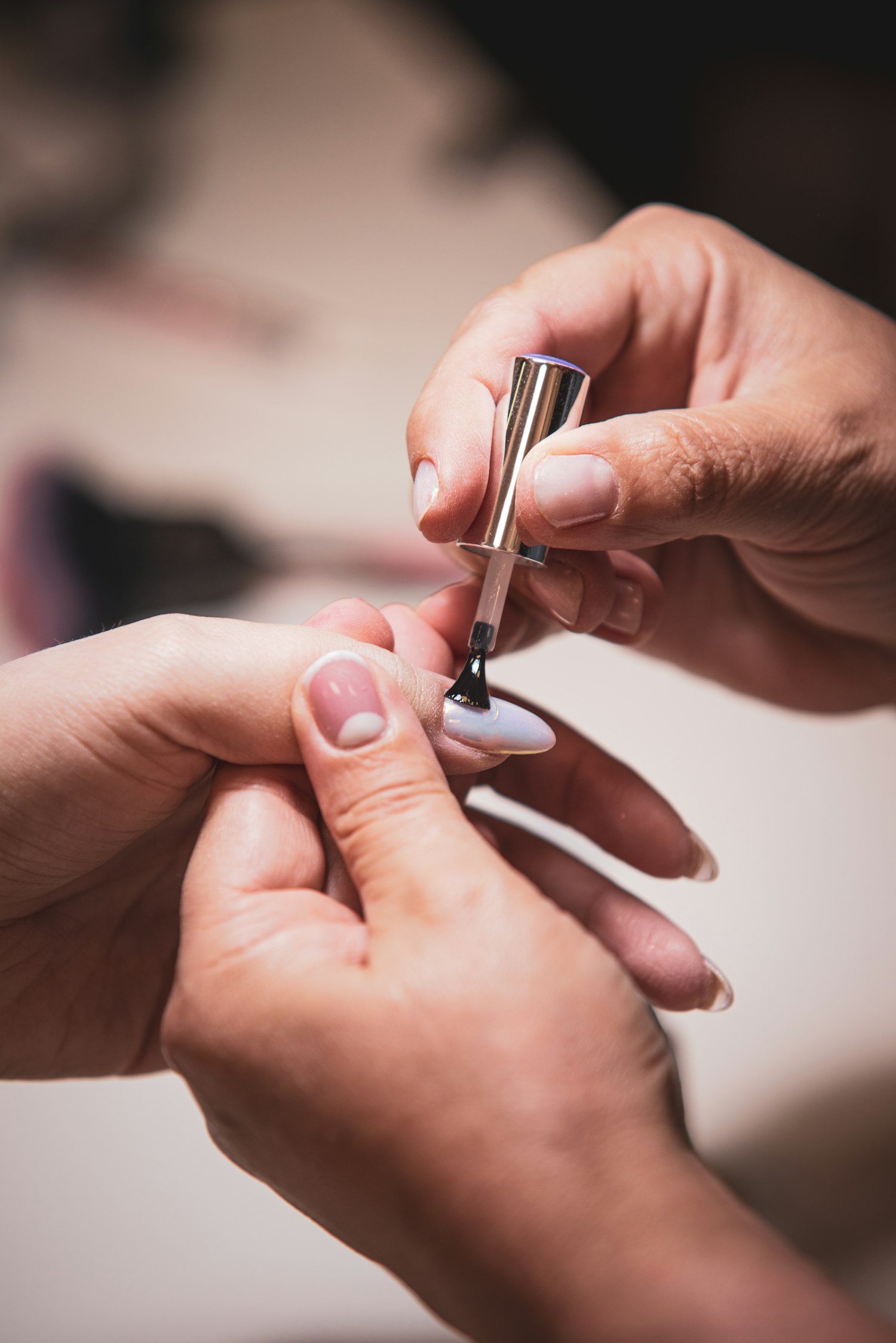Close-up of freshly painted nails